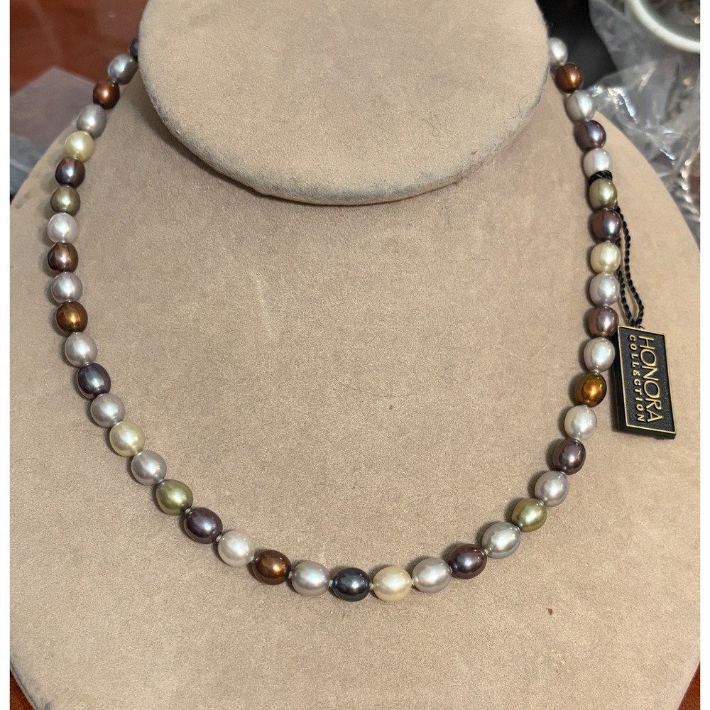 Honora Collection Multi Color Pearl Beaded Necklace 925 Silver Clasp Knotted